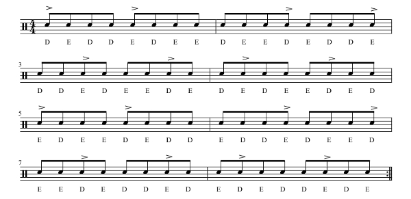Paradiddle simples com suas inversões